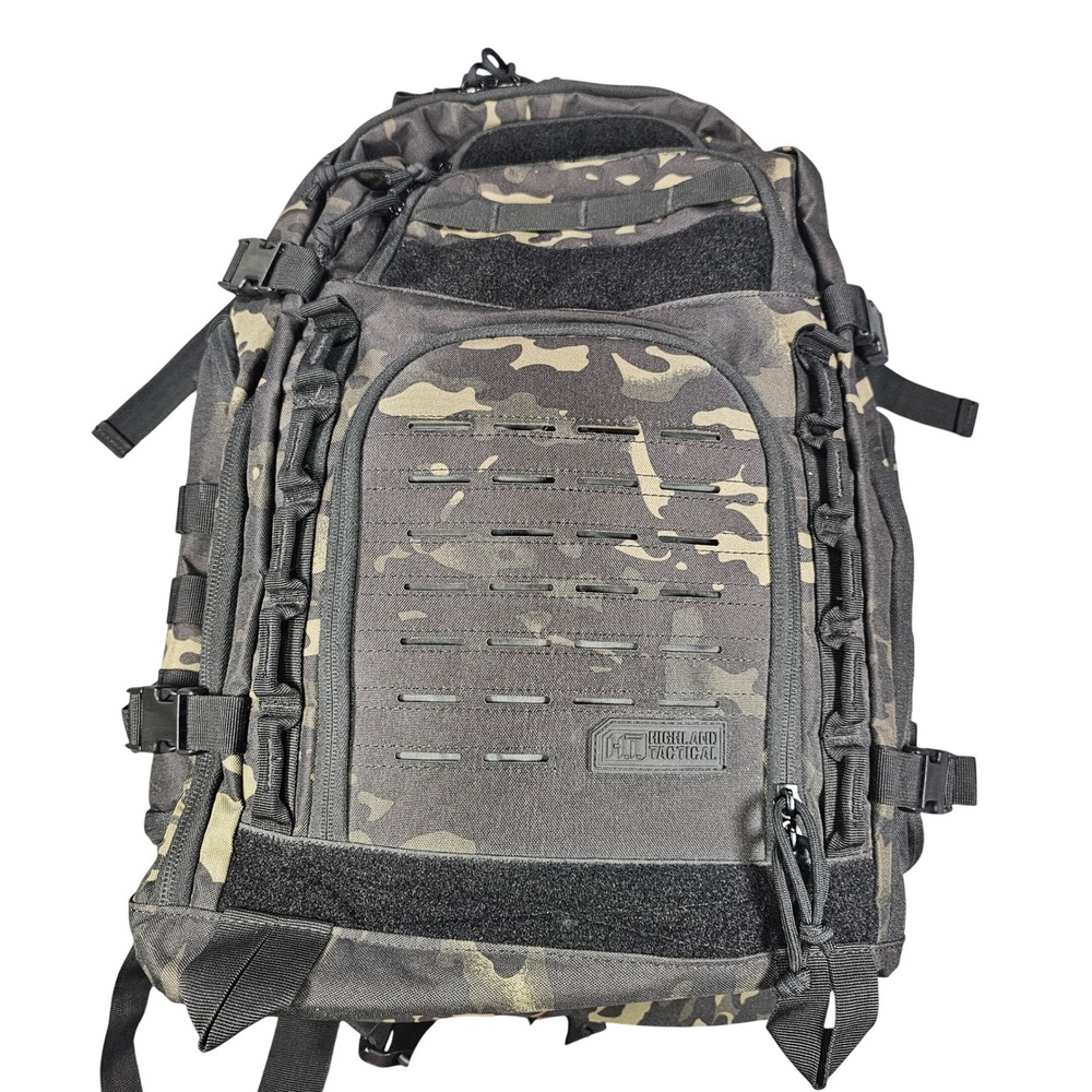 Highland Tactical Roger Backpack Black Camo Laser Cut MOLLE Military Ruck Bag